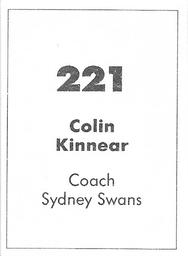 1990 Select AFL Stickers #221 Colin Kinnear Back